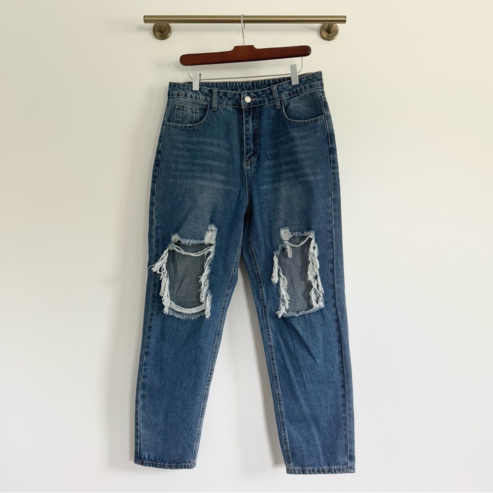 High Waist Distressed Boyfriend Jeans